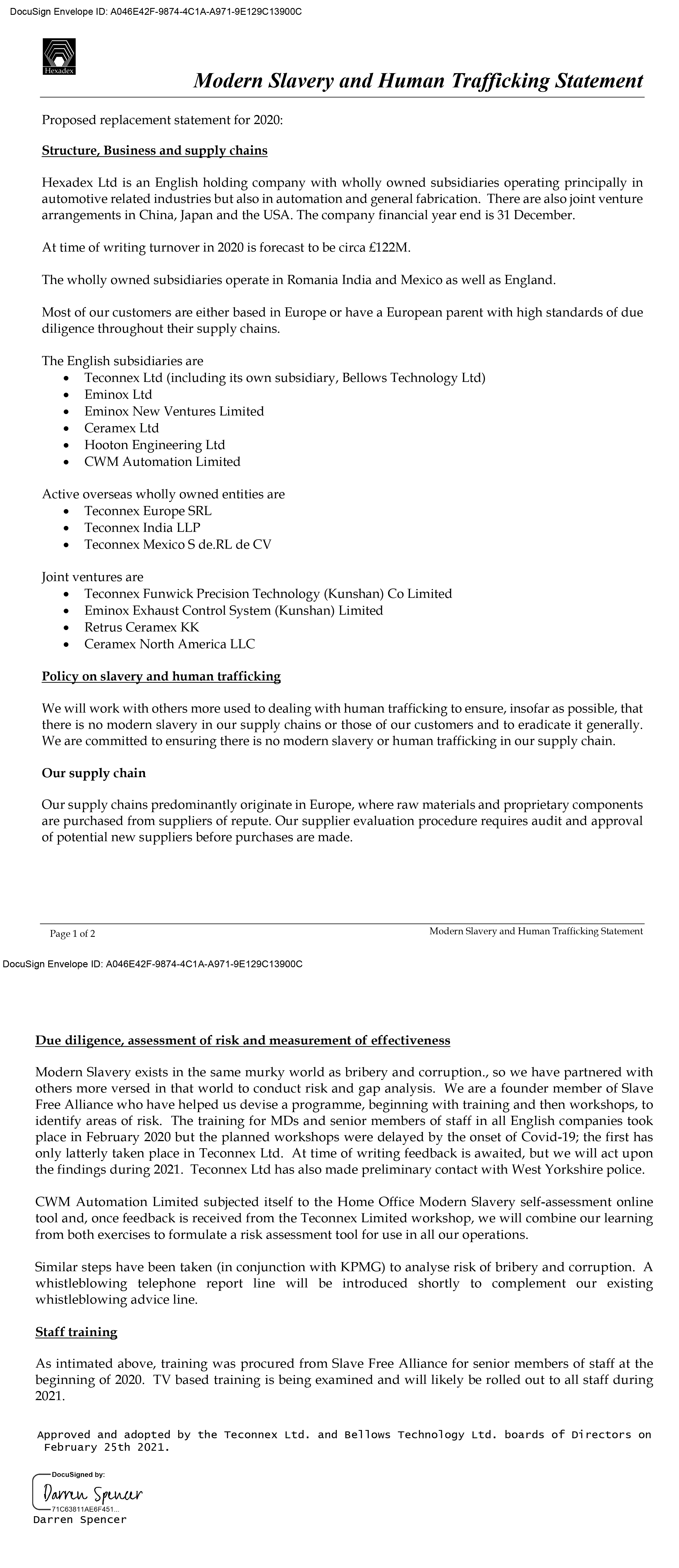 Modern slavery and human trafficking statement form